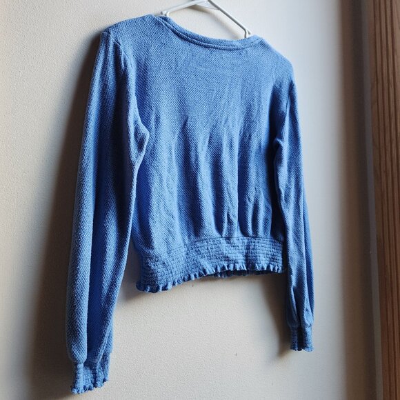 Freshman Blue Cropped Scoop Neck Lightweight Sweater Size Medium - Picture 12 of 16